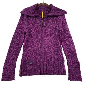 Lole Cardigan Sweater Womens Size M Purple Wool Blend Full Zip Fuzzy Knit